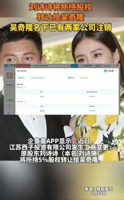 刘诗诗将5%股权转让给吴奇隆，离婚传闻又要实锤了？？？ 